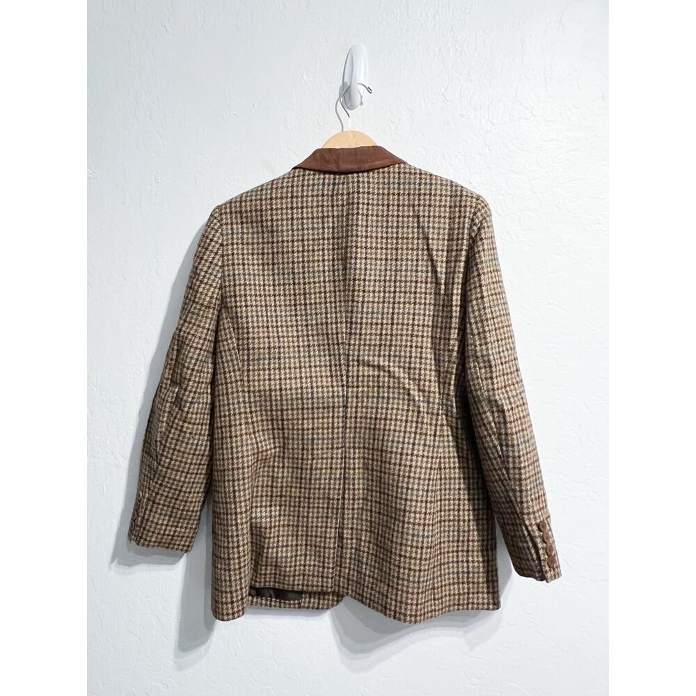Lauren Ralph Blazer Jacket 12P Houndstooth Brown Suede Wool Preppy Vintage - Picture 7 of 9
